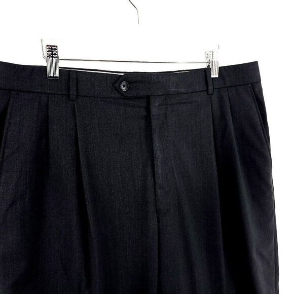Ballin Classic Super 120s Wool Gray W/ Blue Twill Pleated Cuff Dress Pants 36/31 - Picture 2 of 8